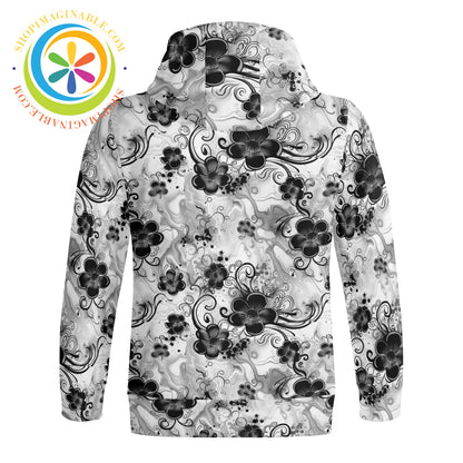 Boho Flowers Full Zip Turtleneck Hoodie Streetwear