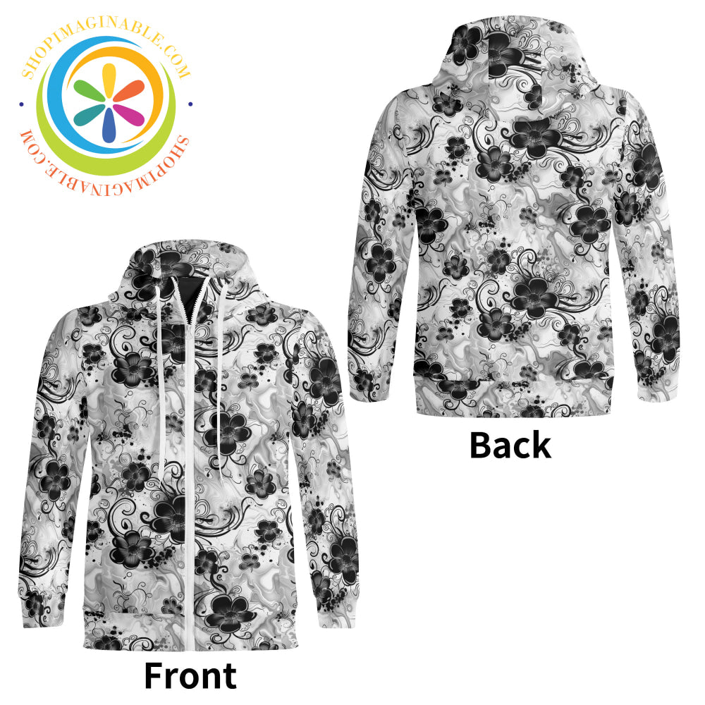 Boho Flowers Full Zip Turtleneck Hoodie Streetwear