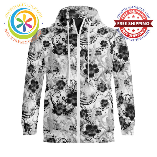 Boho Flowers Full Zip Turtleneck Hoodie Streetwear S