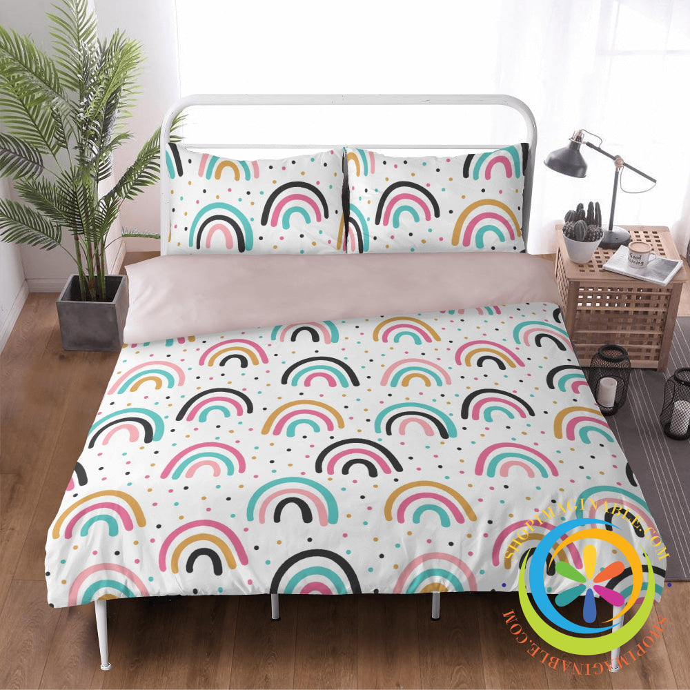 Boho Rainbow Striped Bedding Set Beige / Us Twin