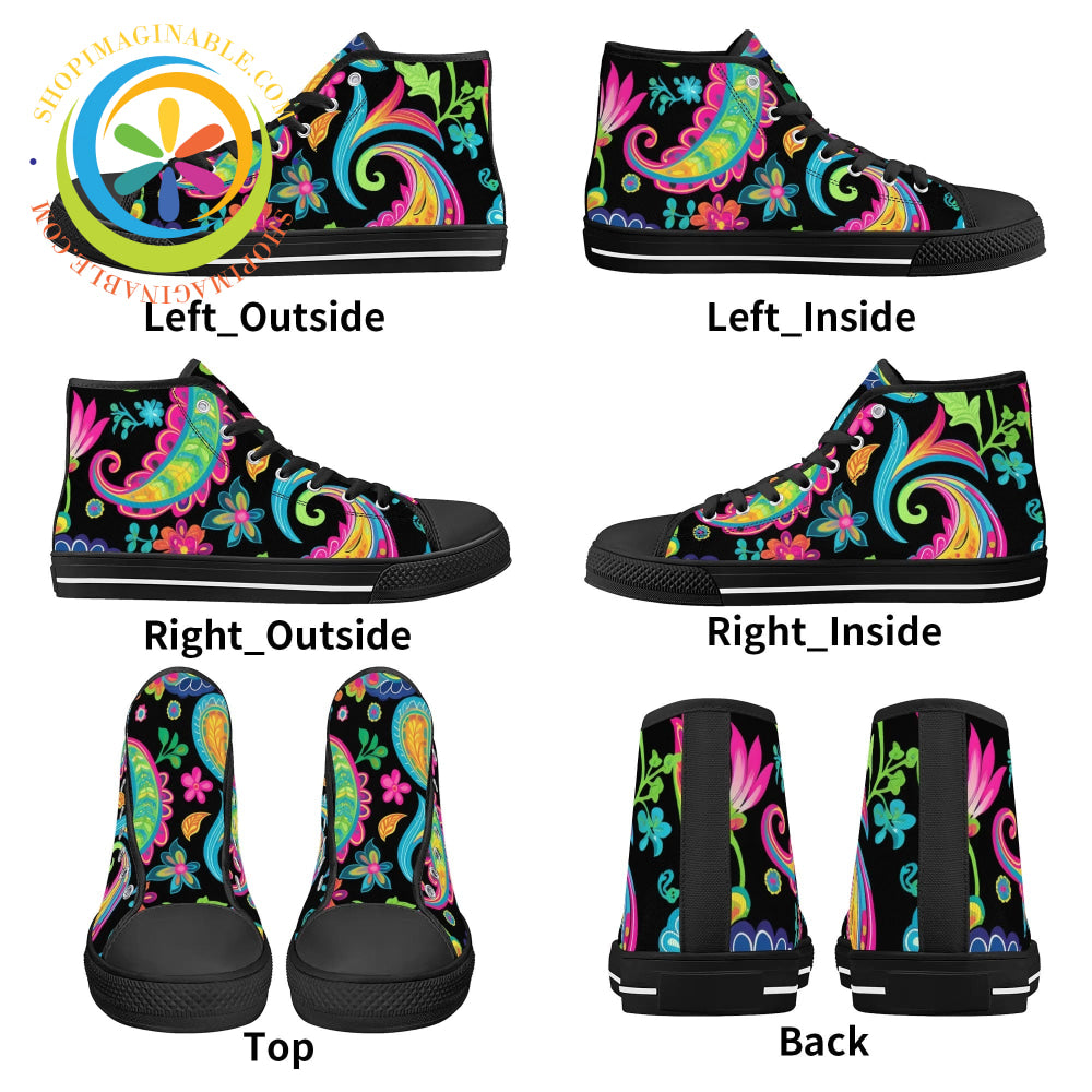 Bold Paisley Ladies High Top Canvas Shoes