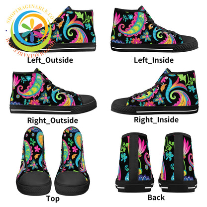 Bold Paisley Ladies High Top Canvas Shoes