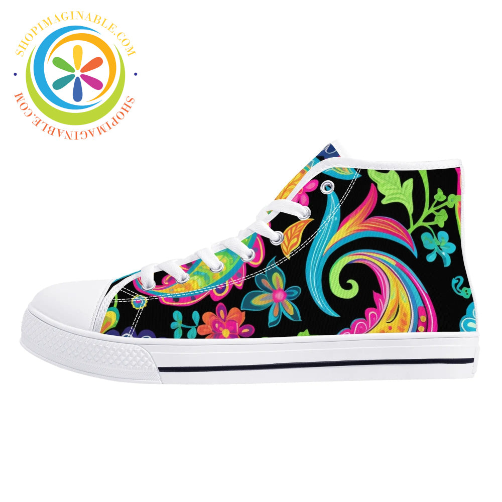 Bold Paisley Ladies High Top Canvas Shoes