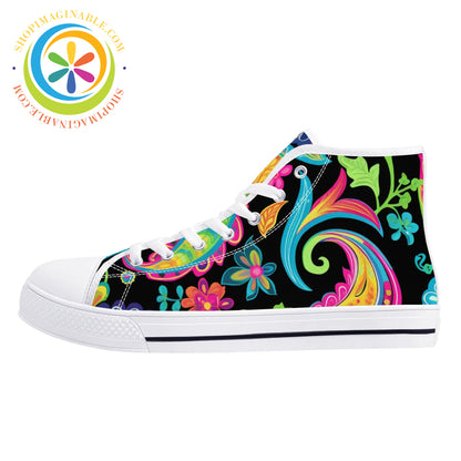 Bold Paisley Ladies High Top Canvas Shoes