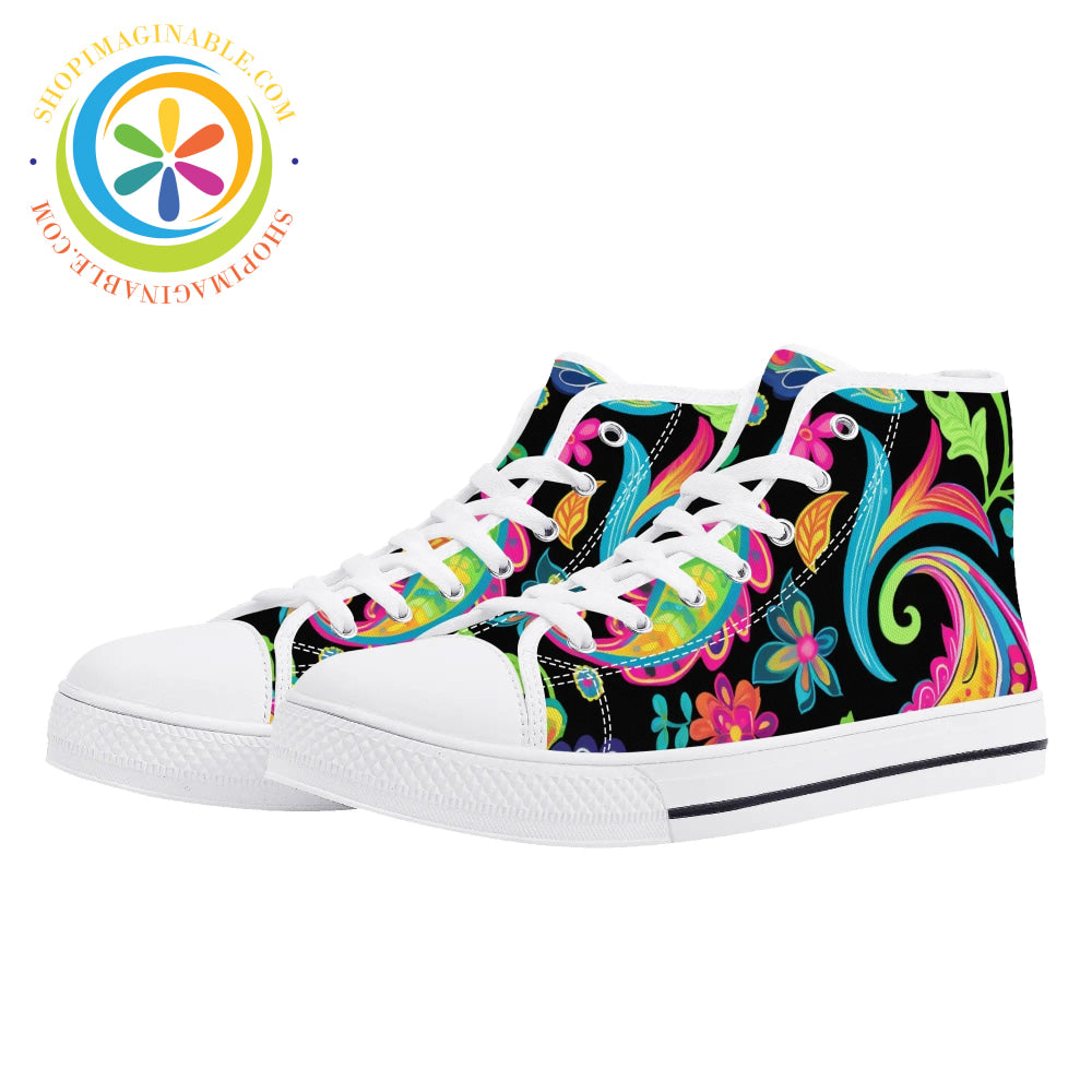 Bold Paisley Ladies High Top Canvas Shoes