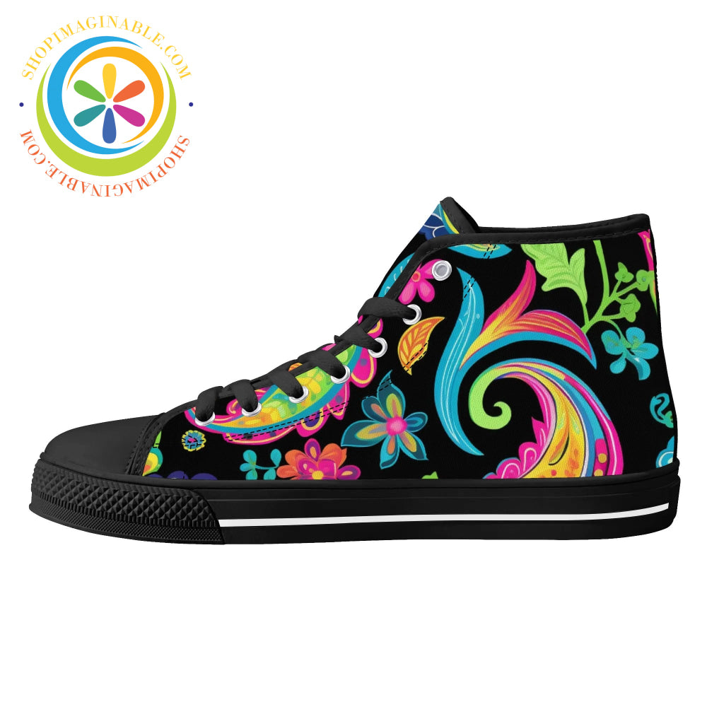 Bold Paisley Ladies High Top Canvas Shoes