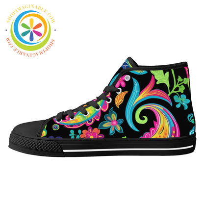 Bold Paisley Ladies High Top Canvas Shoes