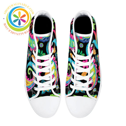 Bold Paisley Ladies High Top Canvas Shoes