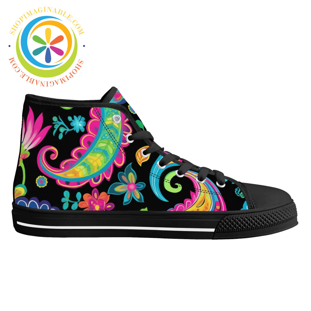 Bold Paisley Ladies High Top Canvas Shoes