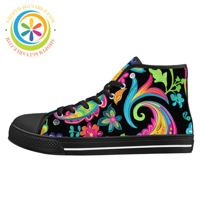 Bold Paisley Ladies High Top Canvas Shoes Black / Us11.5 (Eu43)