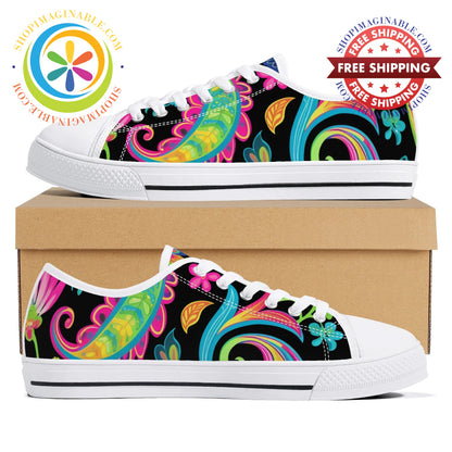 Bold Paisley Ladies Low Top Canvas Shoes White / Us12 (Eu44)