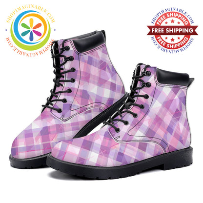 Bold Pink Plaid - Leather Martin Boots white / 36