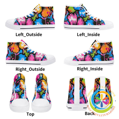 Bright Hibiscus Ladies High Top Canvas Shoes-ShopImaginable.com