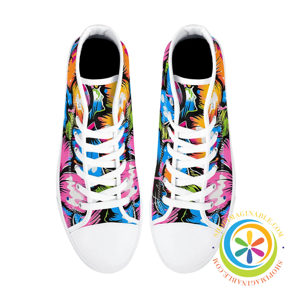 Bright Hibiscus Ladies High Top Canvas Shoes