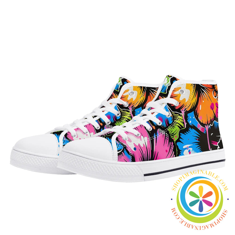 Bright Hibiscus Ladies High Top Canvas Shoes Us12 (Eu44)