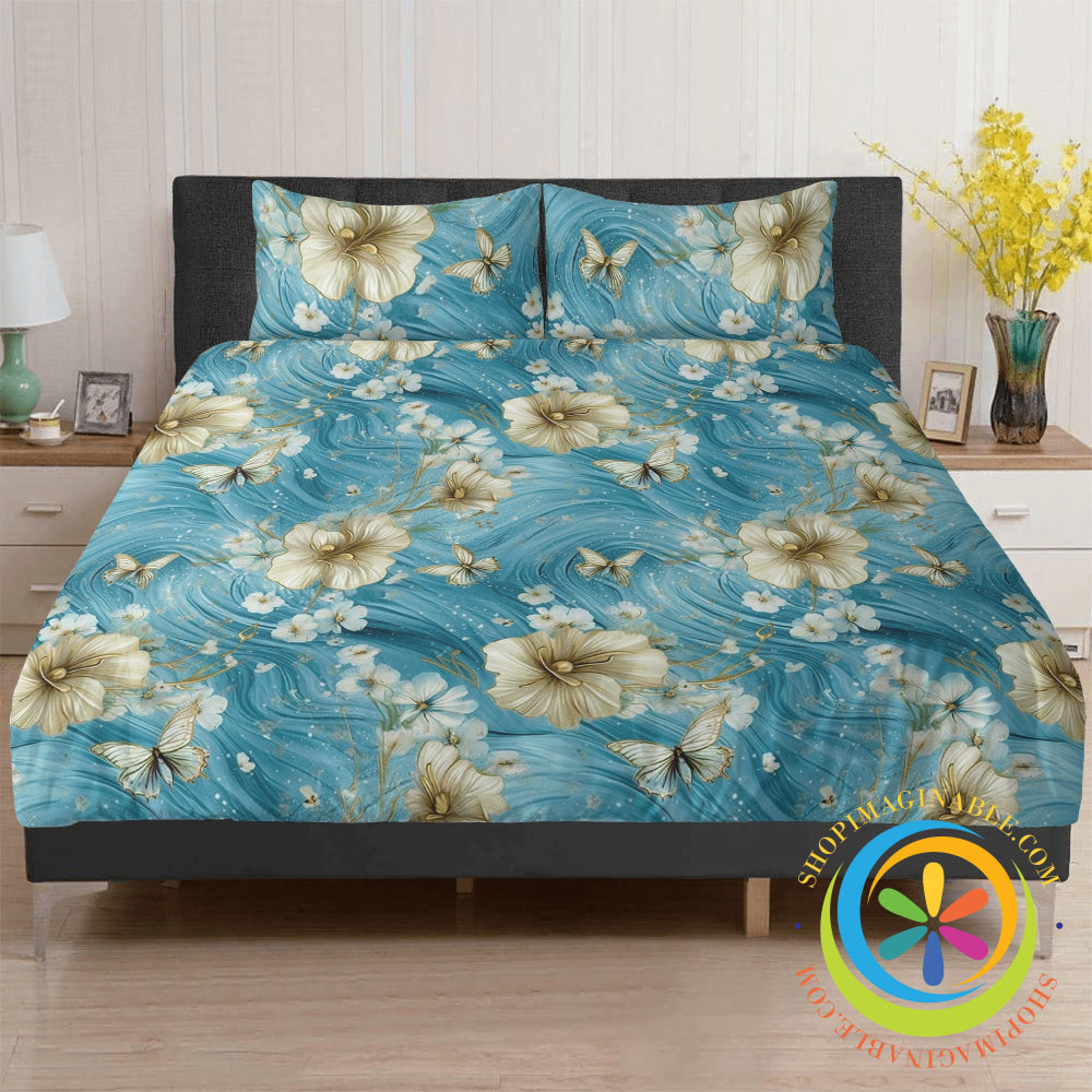 Butterfly Floral Love Heart Bedding Set
