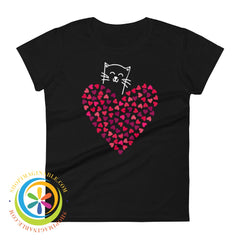 Cat Lovers Hearts & Kitty Ladies T-Shirt Black / S T-Shirt