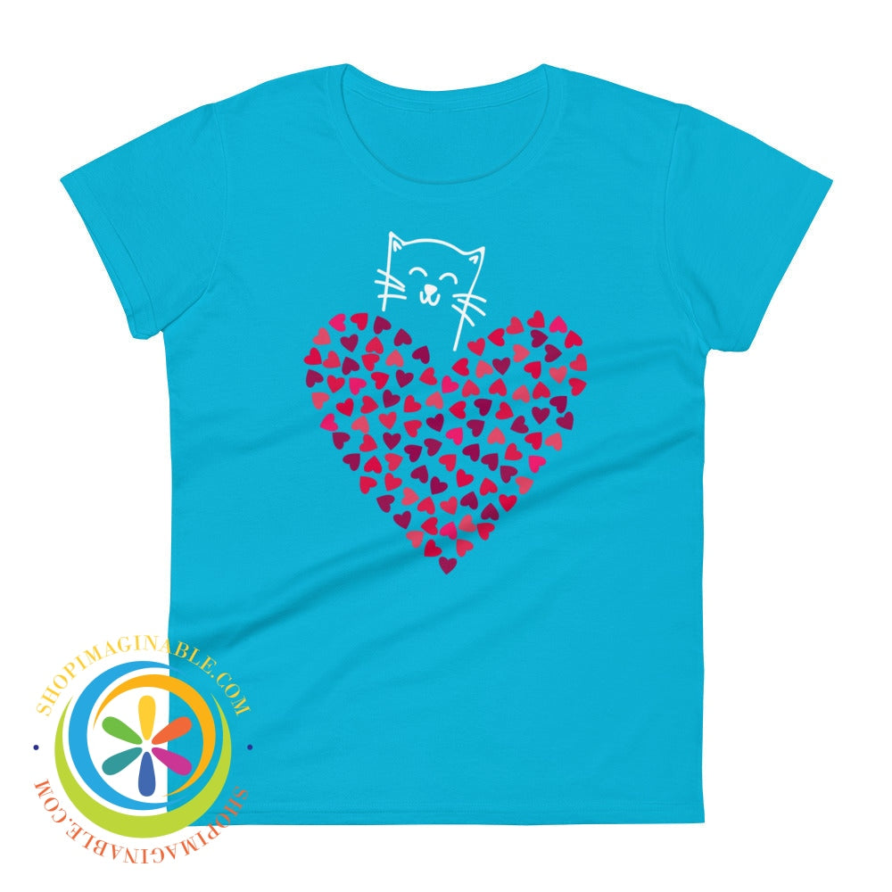 Cat Lovers Hearts & Kitty Ladies T-Shirt Caribbean Blue / S T-Shirt