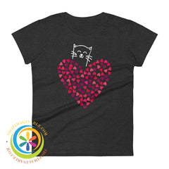 Cat Lovers Hearts & Kitty Ladies T-Shirt Heather Dark Grey / S T-Shirt