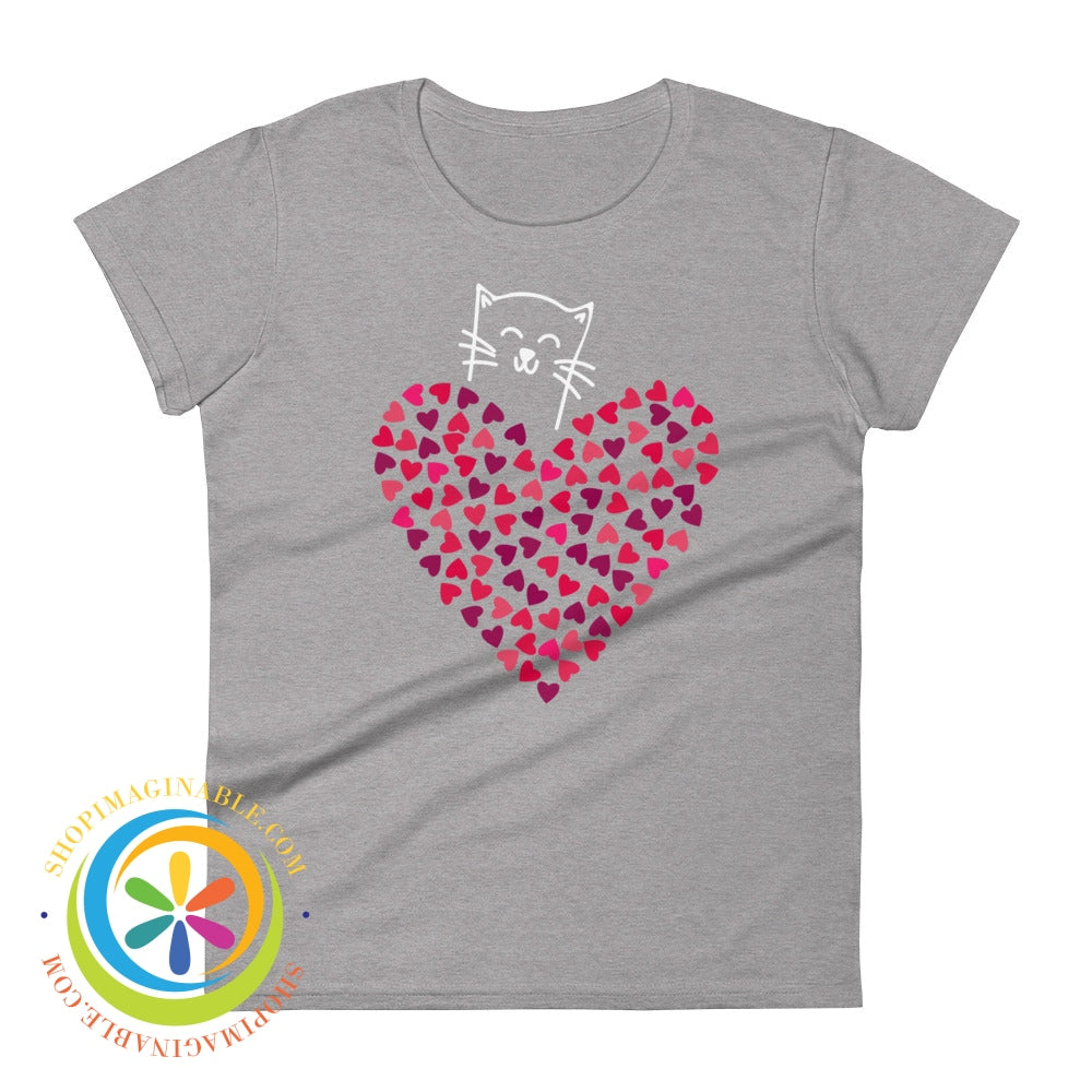 Cat Lovers Hearts & Kitty Ladies T-Shirt Heather Grey / S T-Shirt