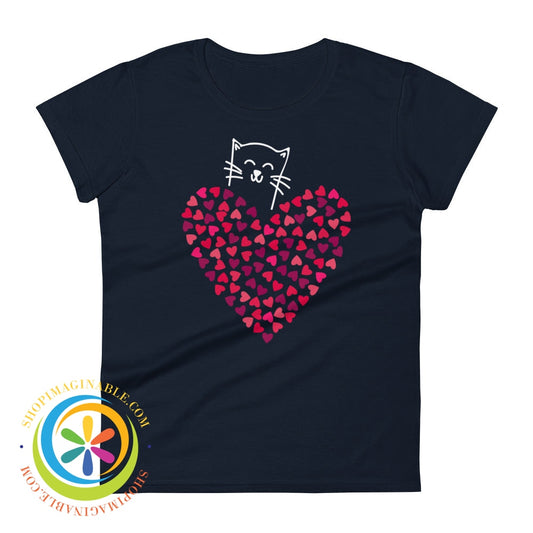 Cat Lovers Hearts & Kitty Ladies T-Shirt Navy / S T-Shirt