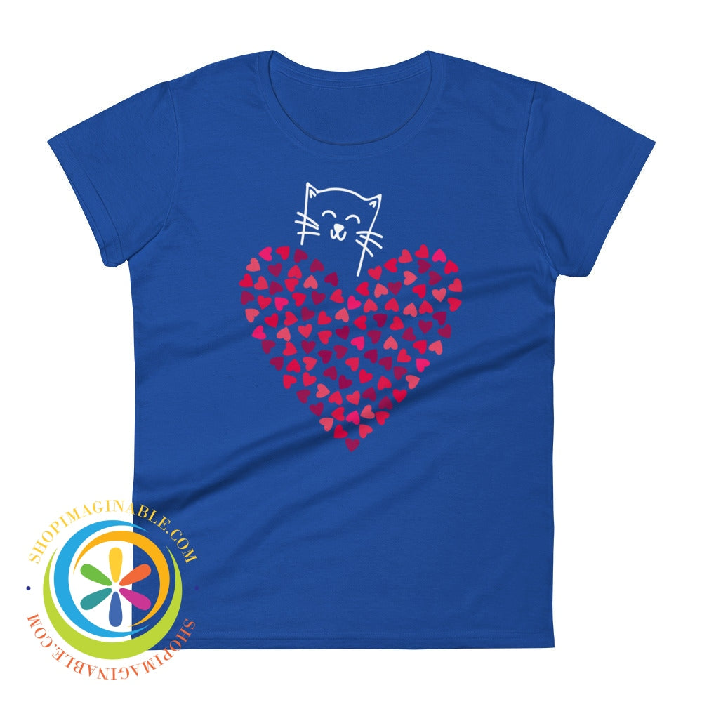 Cat Lovers Hearts & Kitty Ladies T-Shirt Royal Blue / S T-Shirt