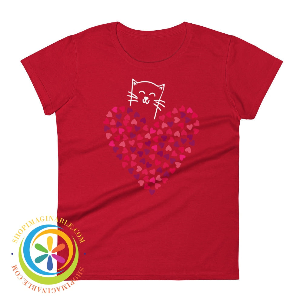 Cat Lovers Hearts & Kitty Ladies T-Shirt True Red / S T-Shirt