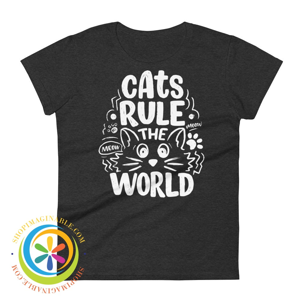 Cats Rule The World Ladies T-Shirt Heather Dark Grey / S T-Shirt