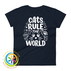 Cats Rule The World Ladies T-Shirt Navy / S T-Shirt
