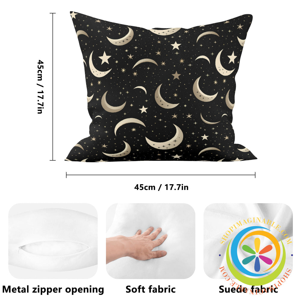 Celestial Crescent Moon Pillow Cover