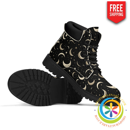 Celestial Moon & Stars Womens Black All Season Boots Us5 (Eu35) Boots