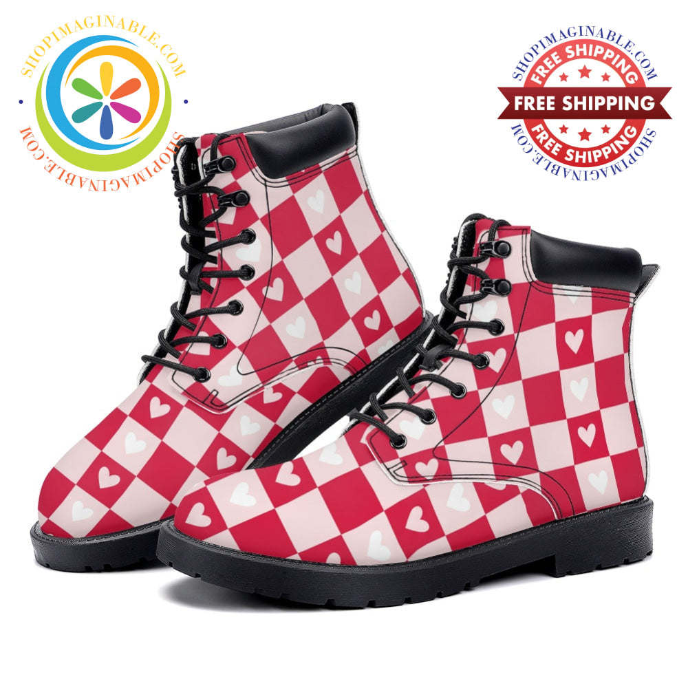 Checkered Hearts - Leather Martin Boots - Unisex white / 36