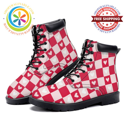Checkered Hearts - Leather Martin Boots - Unisex white / 36