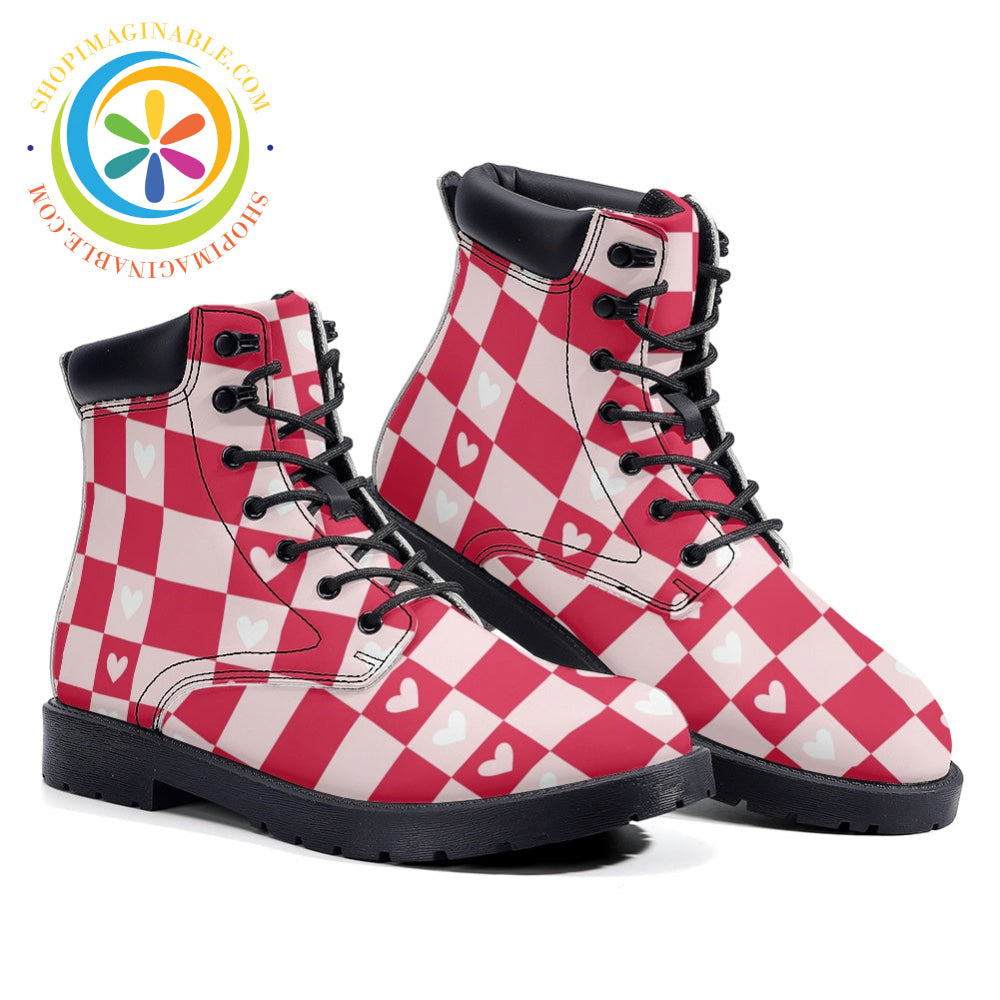 Checkered Hearts - Leather Martin Boots - Unisex