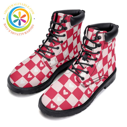 Checkered Hearts - Leather Martin Boots - Unisex