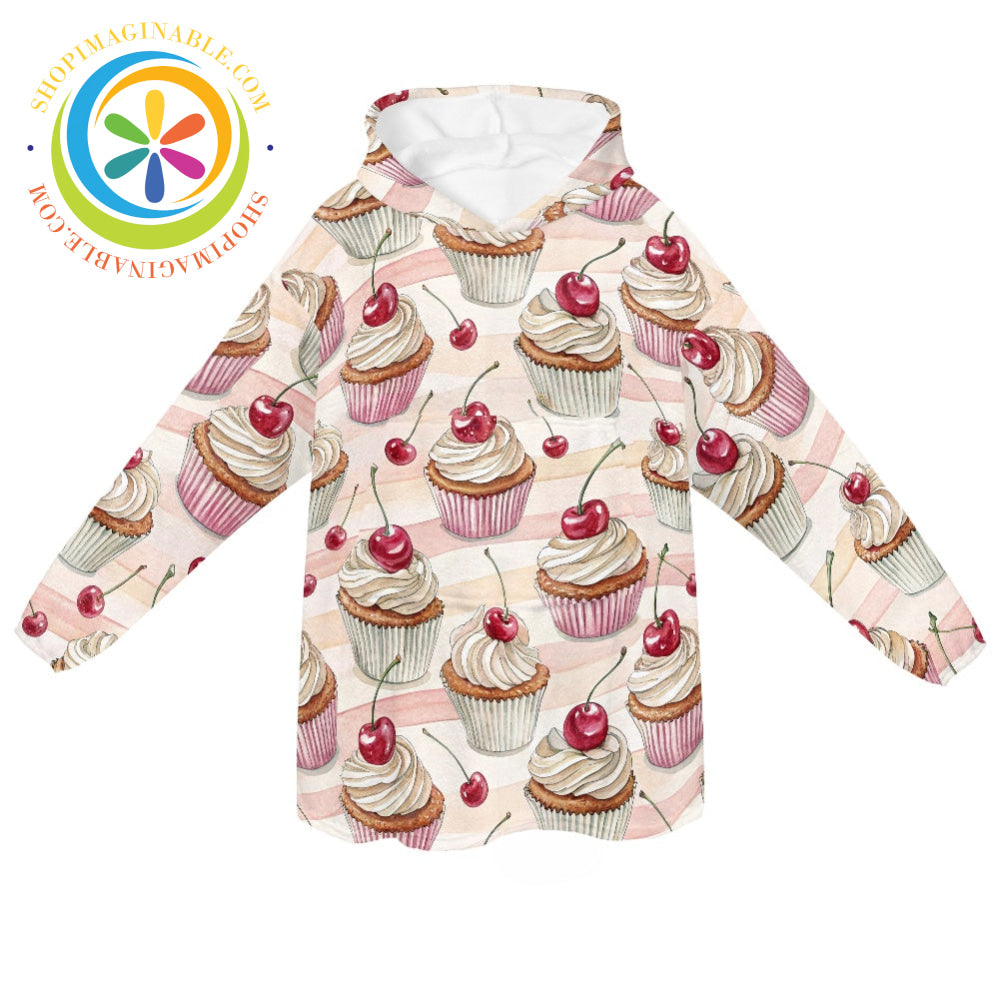 Cherry Cupcake Swirl - Blanket Hoodie white / ONESIZE