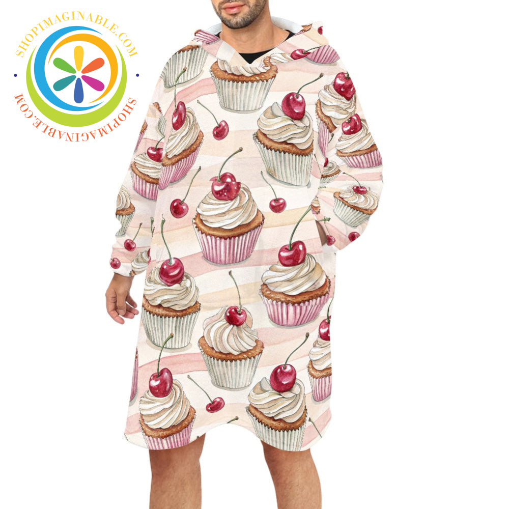 Cherry Cupcake Swirl - Blanket Hoodie white / ONESIZE