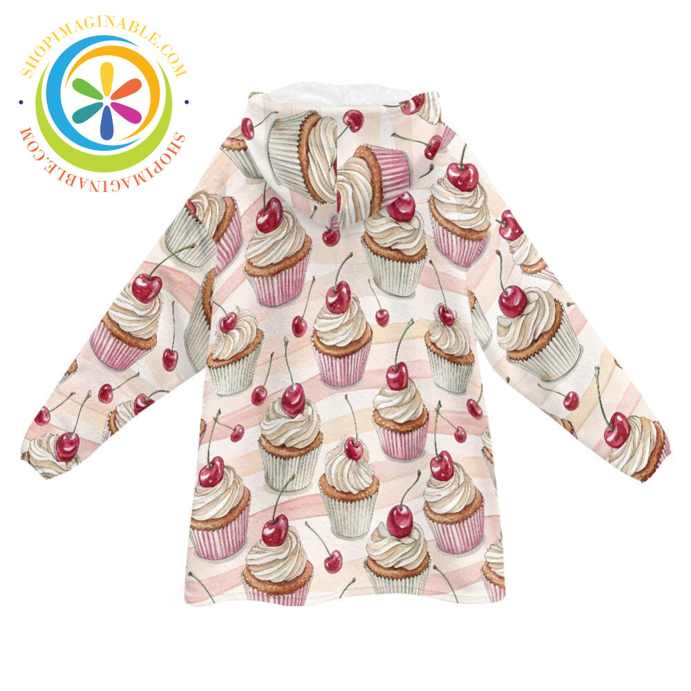 Cherry Cupcake Swirl - Blanket Hoodie white / ONESIZE