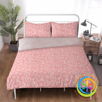 Chic Pretty In Pink Hearts Bedding Set