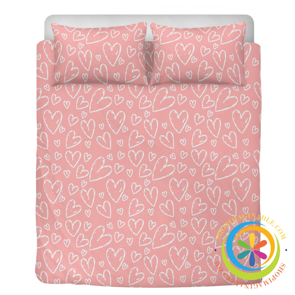 Chic Pretty In Pink Hearts Bedding Set