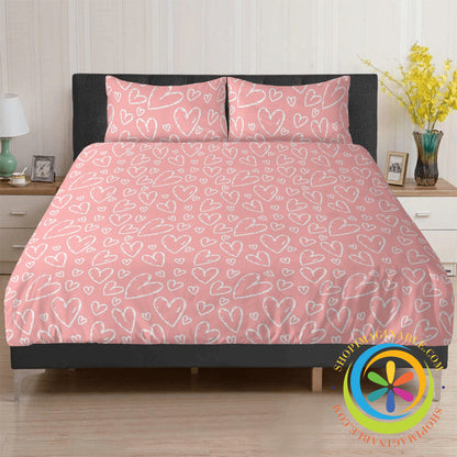 Chic Pretty In Pink Hearts Bedding Set