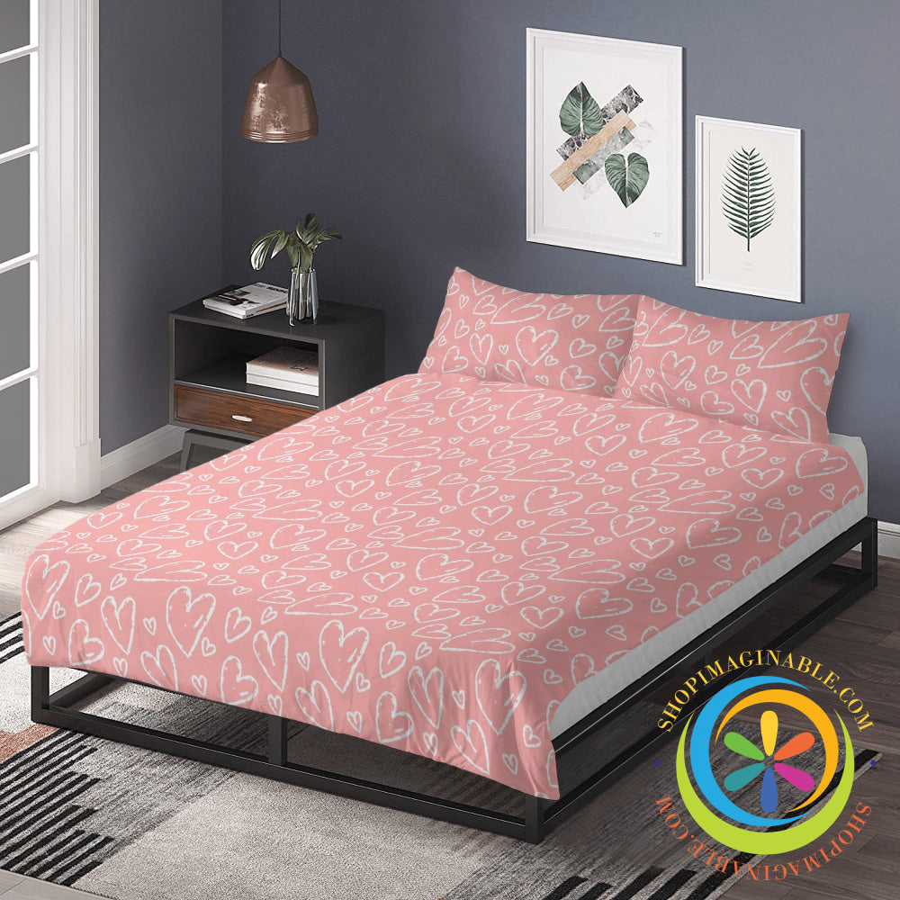 Chic Pretty In Pink Hearts Bedding Set