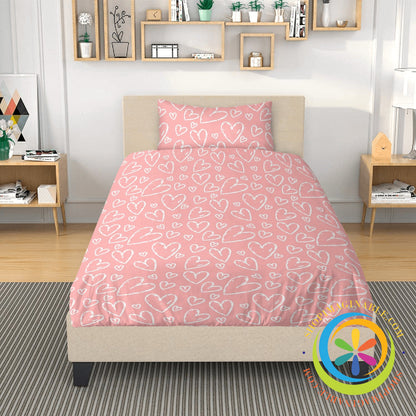 Chic Pretty In Pink Hearts Bedding Set