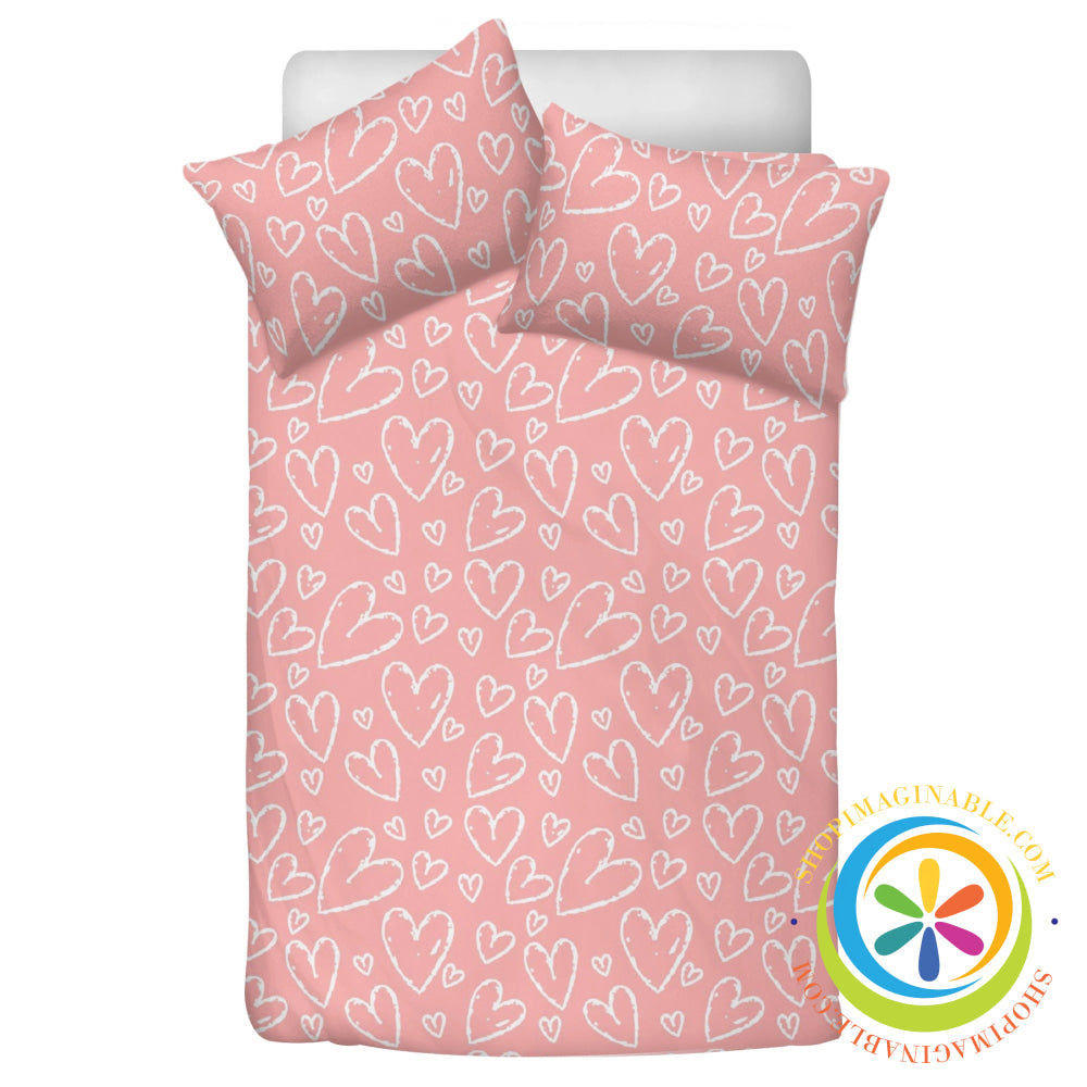 Chic Pretty In Pink Hearts Bedding Set