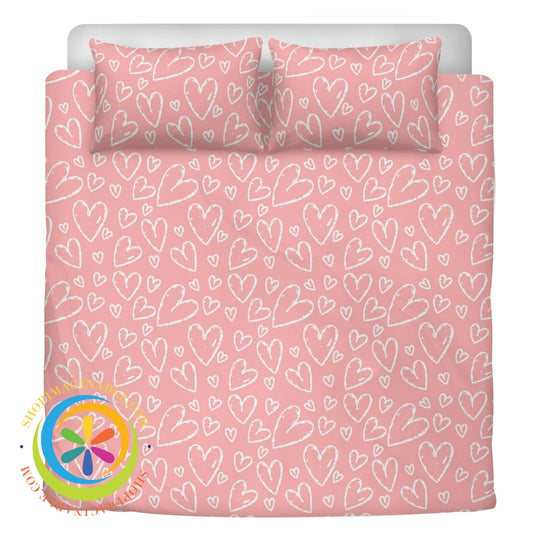Chic Pretty In Pink Hearts Bedding Set Beige / Us Twin