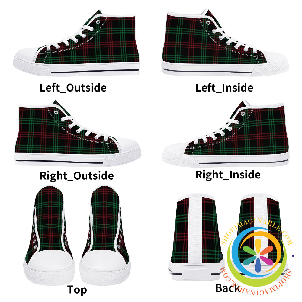 Classic Green & Red Plaid Ladies High Top Canvas Shoes