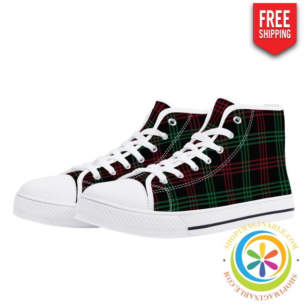 Classic Green & Red Plaid Ladies High Top Canvas Shoes