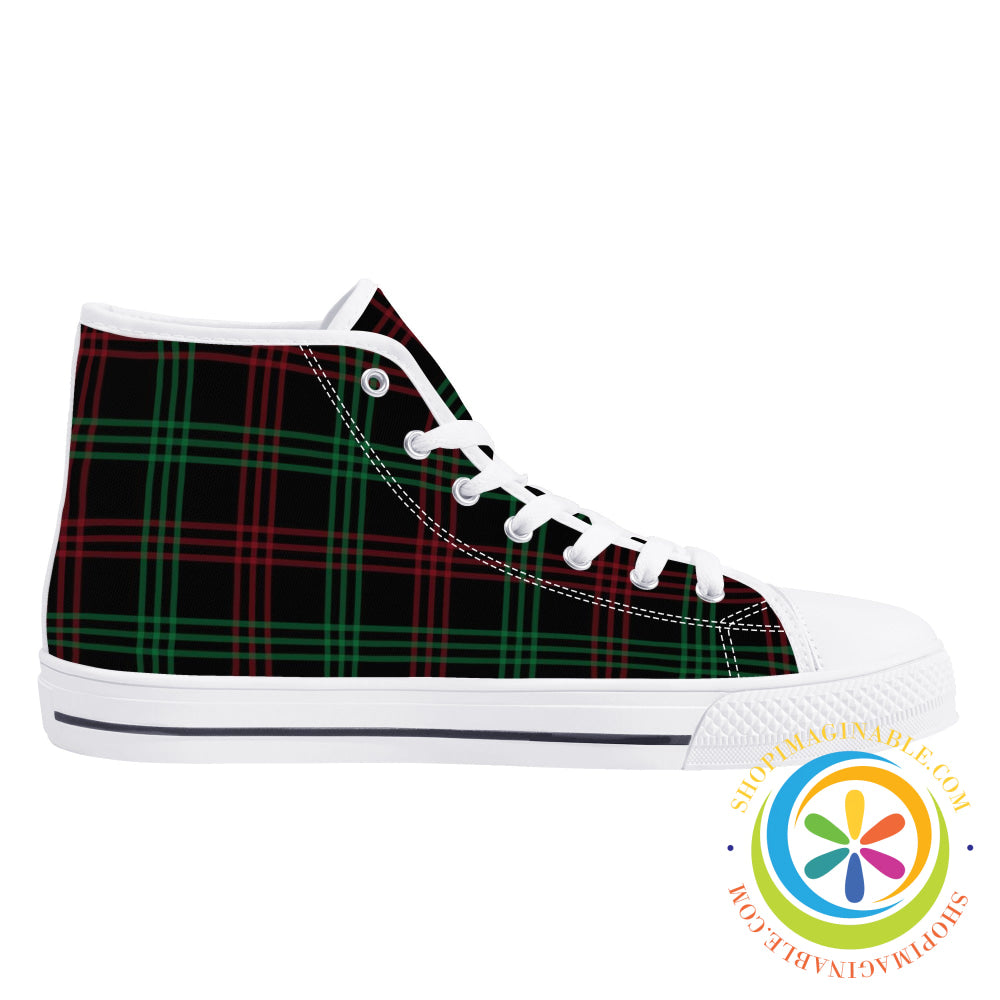 Classic Green & Red Plaid Ladies High Top Canvas Shoes