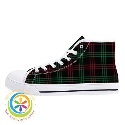 Classic Green & Red Plaid Ladies High Top Canvas Shoes