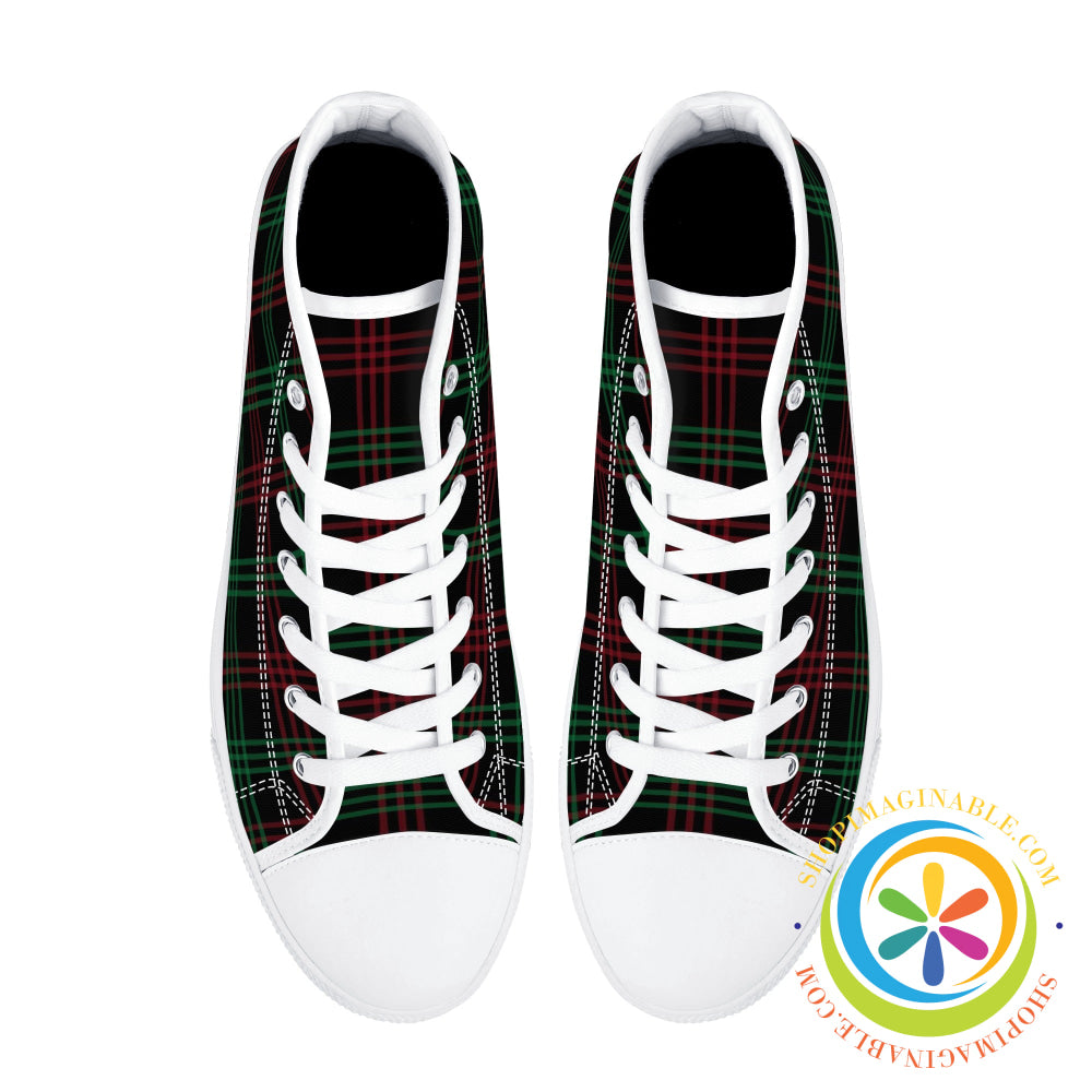 Classic Green & Red Plaid Ladies High Top Canvas Shoes